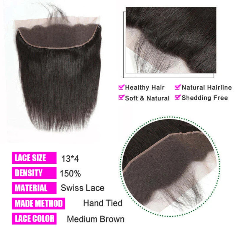 Peruanisches Haar 4x4 Lace Closure Vorgezupft Glattes Haar 13x4 HD Transparente Lace Frontal 100% Echthaar Natürlicher Haaransatz