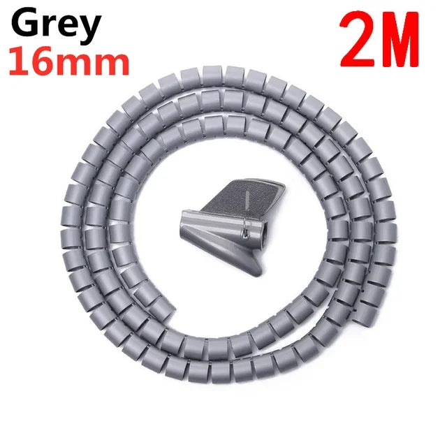 2M/1M Flexible Spiral Cable Wire Protector Cable Organizer Computer Cord Protective Tube Clip Organizer Management Tools 16/10mm