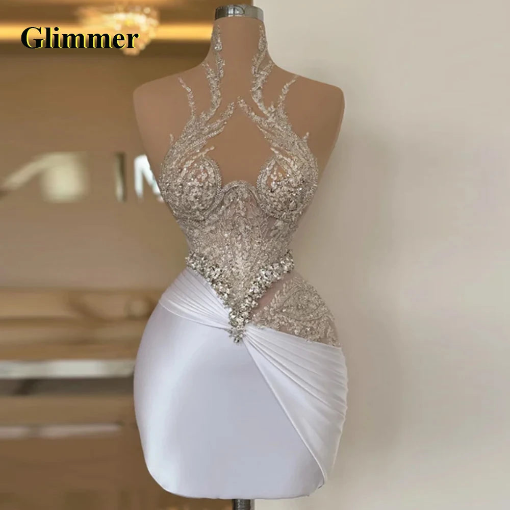 Glimmer Glamorous Graduation Dresses Appliques Rhinestones Halter Mermaid Cocktail Dress Vestidos de Graduacion Customized
