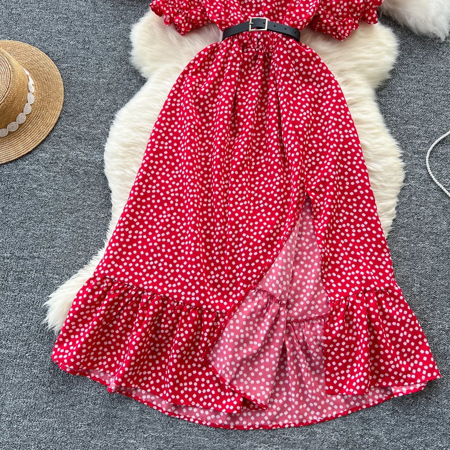 Sommer Plissiert Damen Knopfkleider Lässige Strandurlaub Kurzarm V-Ausschnitt Damen Midikleid Böhmische Mujer Vestidos