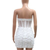 New Sexy Off Shoulder 3D Flower See Through Strapless White Mini Dresses Women‘s Elegant Birthday Evening Guest Party Prom Robe