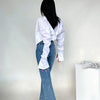 Zadily 2025 Summer Korean Style Long Sleeve White Shirt Women Sexy Button Ladies Crop Tops Blouse Street New In Female Clothing