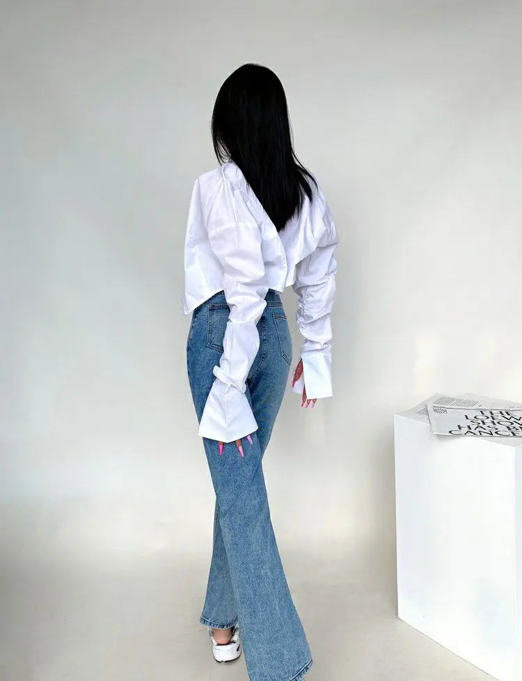 Zadily 2025 Summer Korean Style Long Sleeve White Shirt Women Sexy Button Ladies Crop Tops Blouse Street New In Female Clothing