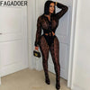 FAGADOER Sexy Mesh Damen 2-teiliges Set Outfit Durchsichtiges Langarm Crop Top + Skinny Hose Anzüge Weibliche Streetwear Kleidung Neu