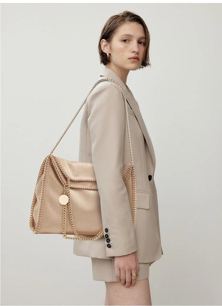 Designer's retro braided chain environmental microfiber handbag Women's new fashion multi-functional large capacity shoulder bag