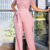 Mlaiscsr Elegant White Jumpsuits with Sashes Club Outfit for Women Lace Patchwork Short Sleeve Birthday Party One Piece Rompers