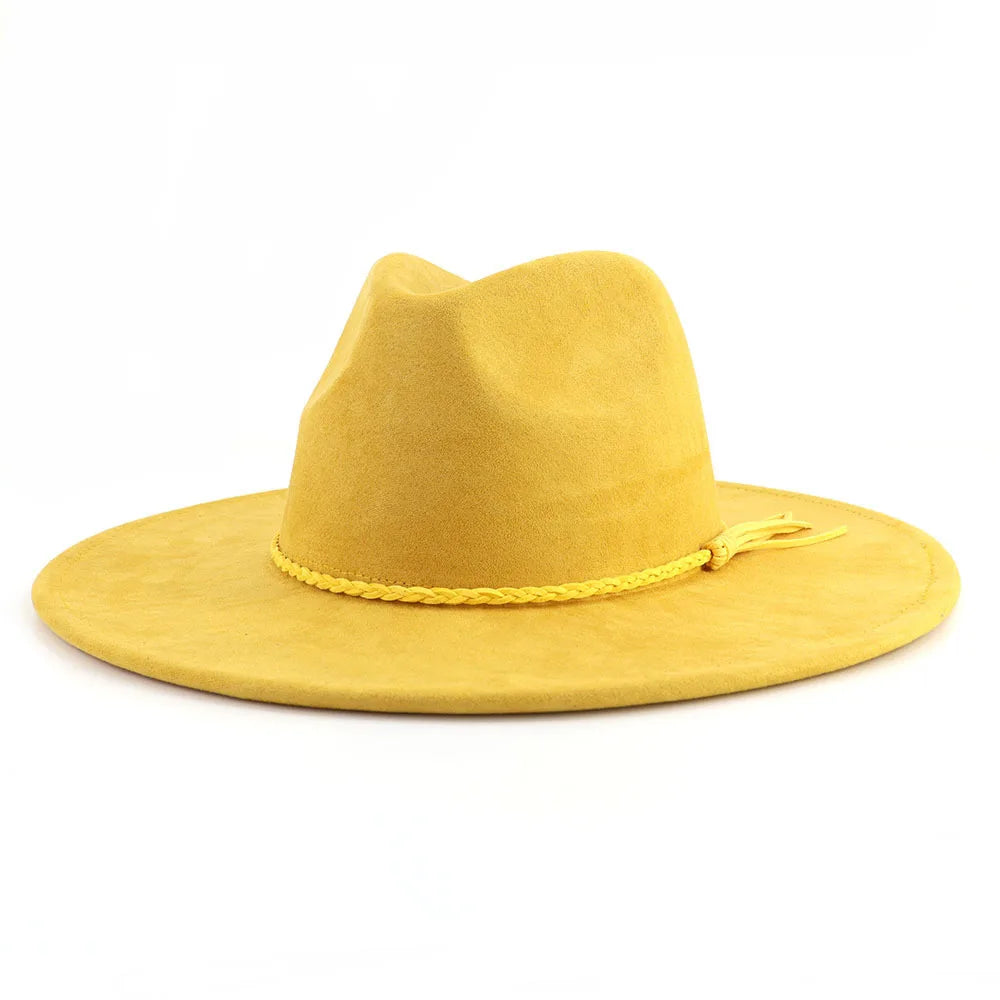 Suede Top Hat 9.5cm Wide Brim Fedora Hat Men Women Autumn Winter Felt Jazz Hats Classic Church Fedoras Chapeau Sombrero Mujer
