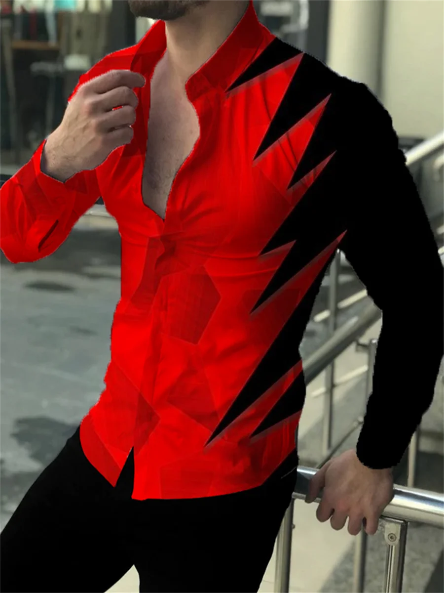 Fashionable Men's Shirt Lapel Suit Long Sleeve Festival Red Casual Outdoor Street Top Soft Comfortable Breathable 2023 New