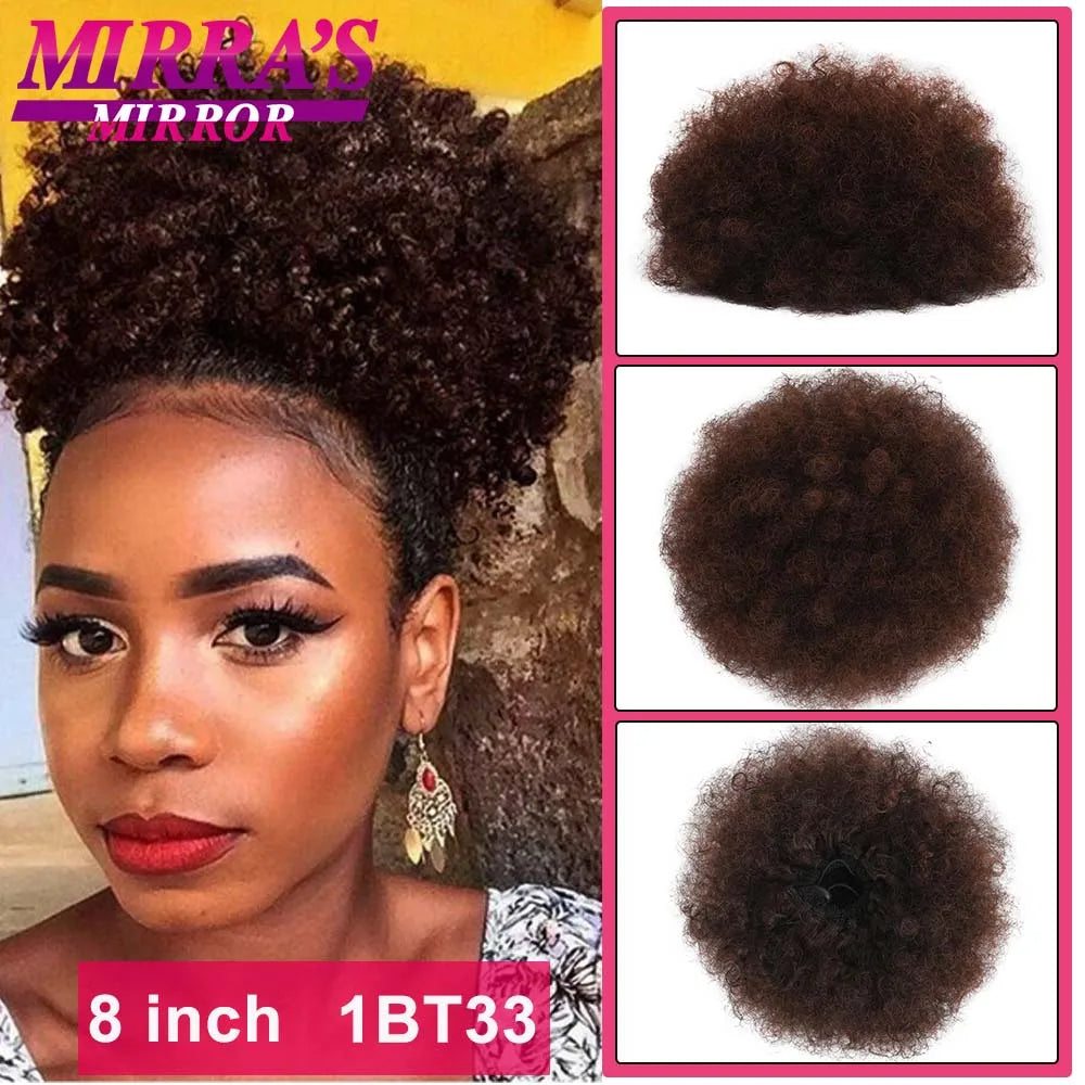 Synthetic Afro Puff Drawstring Ponytail Hair Bun 10 Inch Short Afro Kinkys Curly Afro Bun Extension Hairpieces Large Size