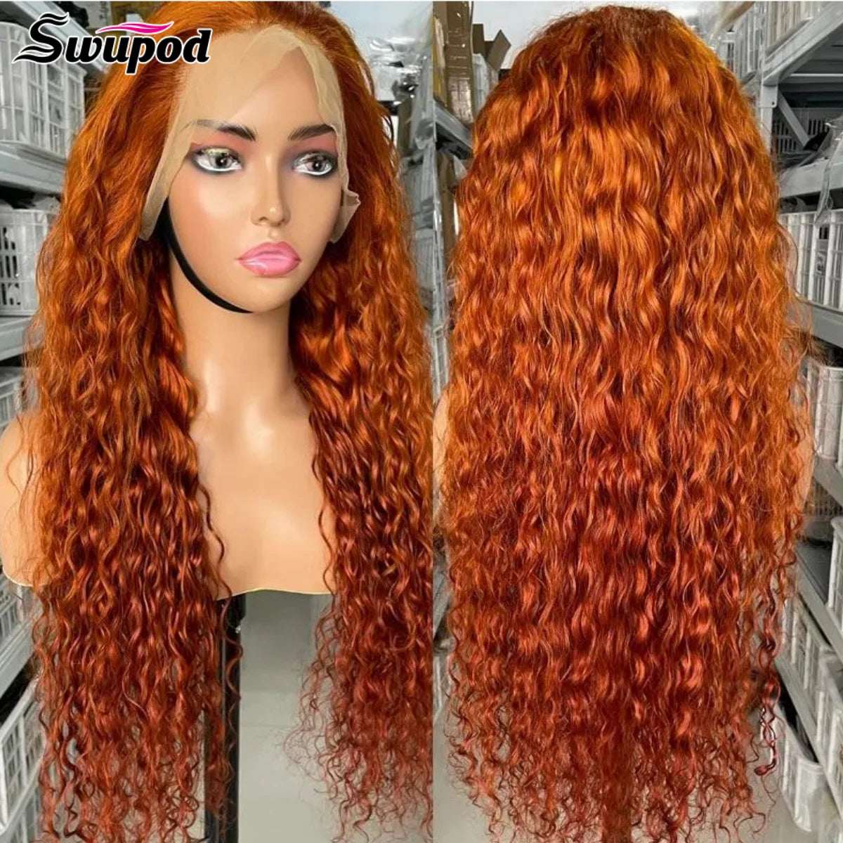 Swupod 13x4 13x6 220% Density Transparent HD Lace Front Wig for Women Deep Wave Remy Human Hair Ginger Orange 350# Loose Curly