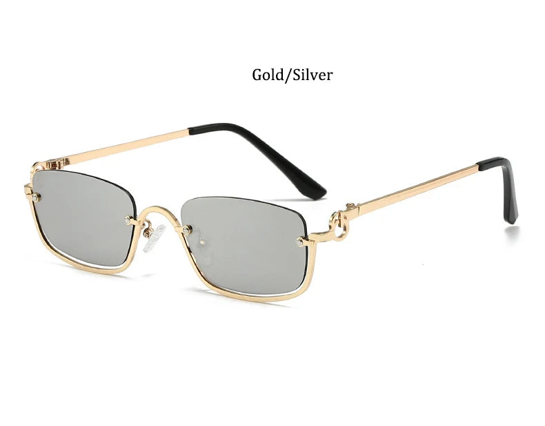 Halbrahmen Eckige Sonnenbrille für Damen Luxusmarke Kleine Metall Retro Rechteckige Schwarze Sonnenbrille Damen Mode Brille