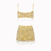 Sexy Sequins Tassel Skirt Sets Women Sling Crop Tops Hip Package A-line Short Skirts 2025 Summer Chic Beach Party Outfits Lady