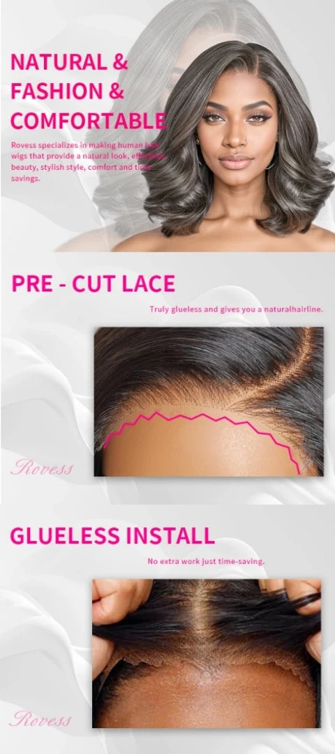 Salz-und-Pfeffer Loose Wave Lace Front Bob Perücke Echthaar Seitenscheitel 5x5 HD Verschluss Lace Perücke Ready To für schwarze Frauen