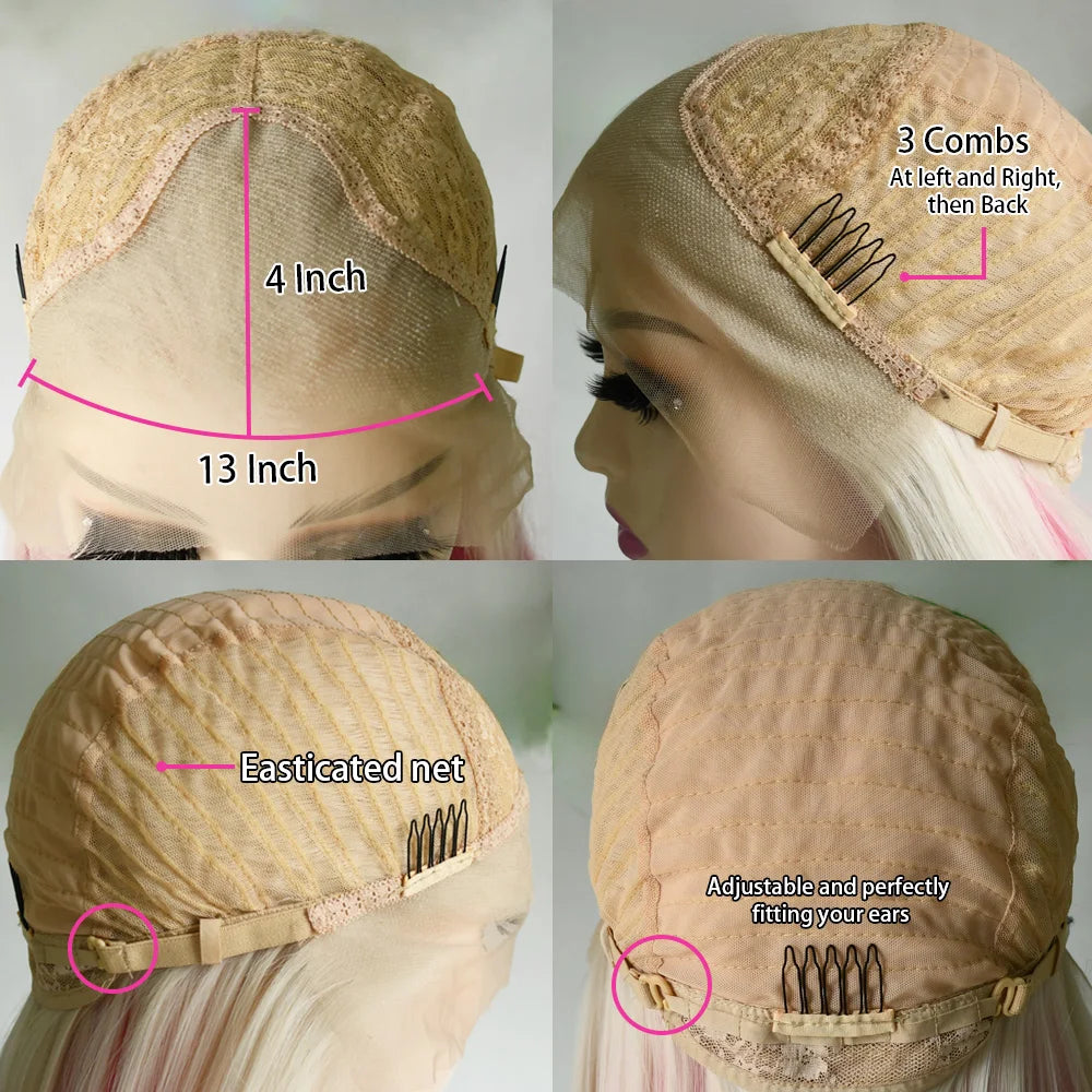 Honey Caramel Ombre Wig Layered Straight Lace Front Wig With Bangs Honey Blonde 13x4 HD Lace Wig Clearance Synthetic For Women
