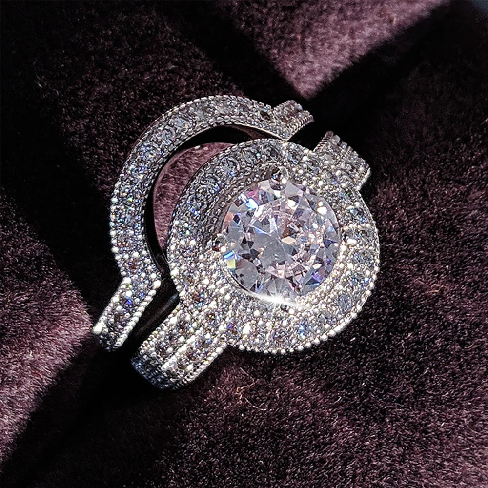 2023 New Luxury Silver Color Luxury Big Wedding Rings Set for Bridal Women Engagement Finger Party Gift Designer Jewelry R4428