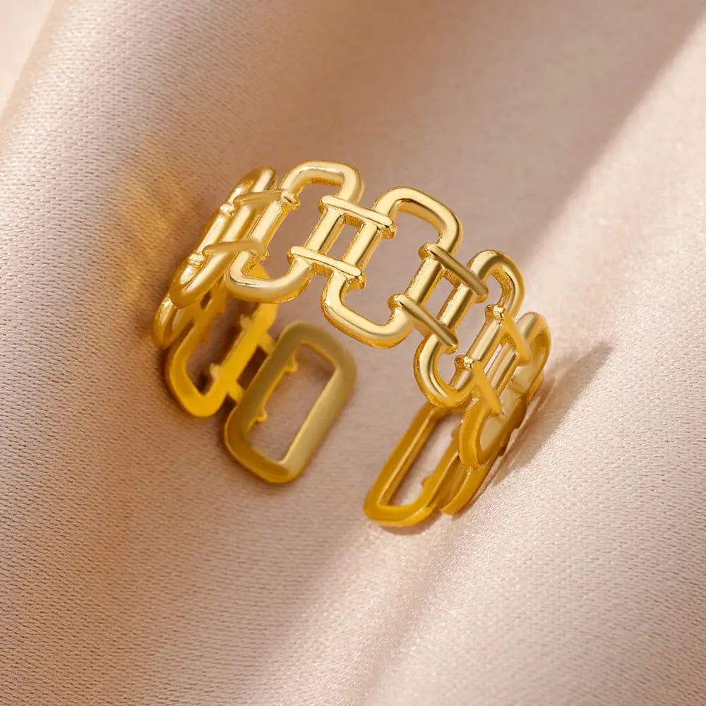 Stainless Steel Rings For Women Men Gold Color Hollow Wide Open Ring Female Male Fashion Wedding Party Finger Jewelry Gift 2024