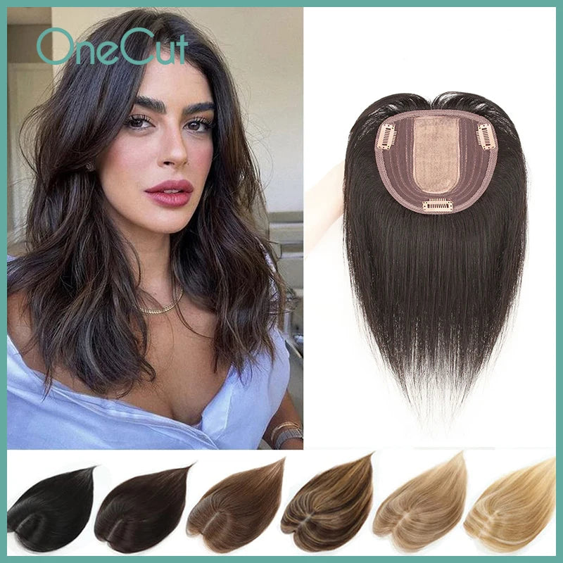 Straight Silk Top Base Topper Swiss Lace Clip In  Women Toupee With Bangs Breathable 100% Real Human Hairpiece Blonde Color Wigs