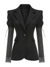 Sexy V Neck Long Sleeve Blazer With Rhinestone Sleeve Women Black Diamond Patchwork Slim Jacket Evening Party Club Cocktail Coat