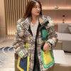 2023 Europäische Station Winter Neue Daunenjacke Damen Warm Mode Kurze Farb-Patchwork Graffiti dicke Weiße Entendaunenjacke