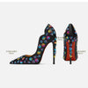 2025 Spring New High Heels Women's Embroidered Beaded Black Sexy Queen's Heel 10-12cm Pointed