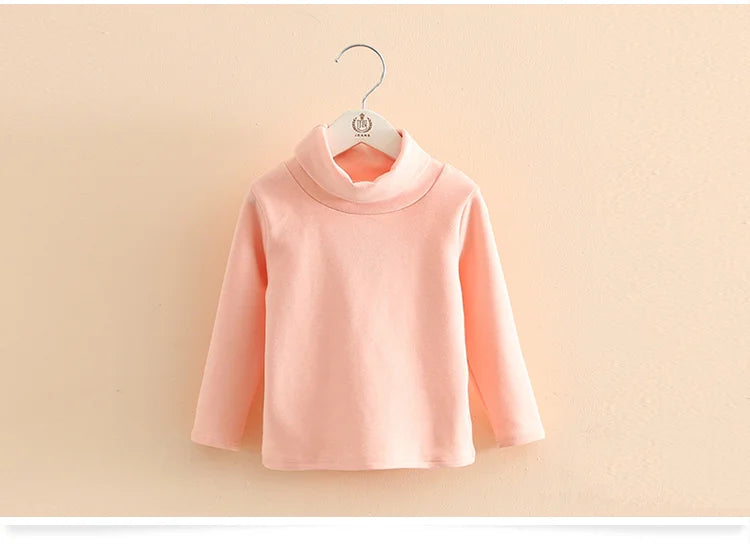 2025 Spring Autumn 2-10 Years Children'S Candy Color Sweet Long Sleeve High Neck Unisex Kids Girl Boy Basic Turtleneck T-Shirt