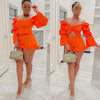 Chic Women Sweet Set Puff Sleeve Crop Tops and Shorts Outfits Solid Stretch Pleated Sexy Summer Girl 2 Two Piece Suit