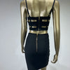 Women Celebrity Sexy Cut Out Mental Black White Mini Bodycon Bandage Skirt Set 2023 Elegant Evening Birthday Club Party Outfits