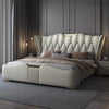 MINGDIBAO Luxuriöses, modernes Polsterbettgestell mit Goldakzenten, Designer-Bett aus echtem Leder, Schlafzimmermöbel in Queen-/King-Size