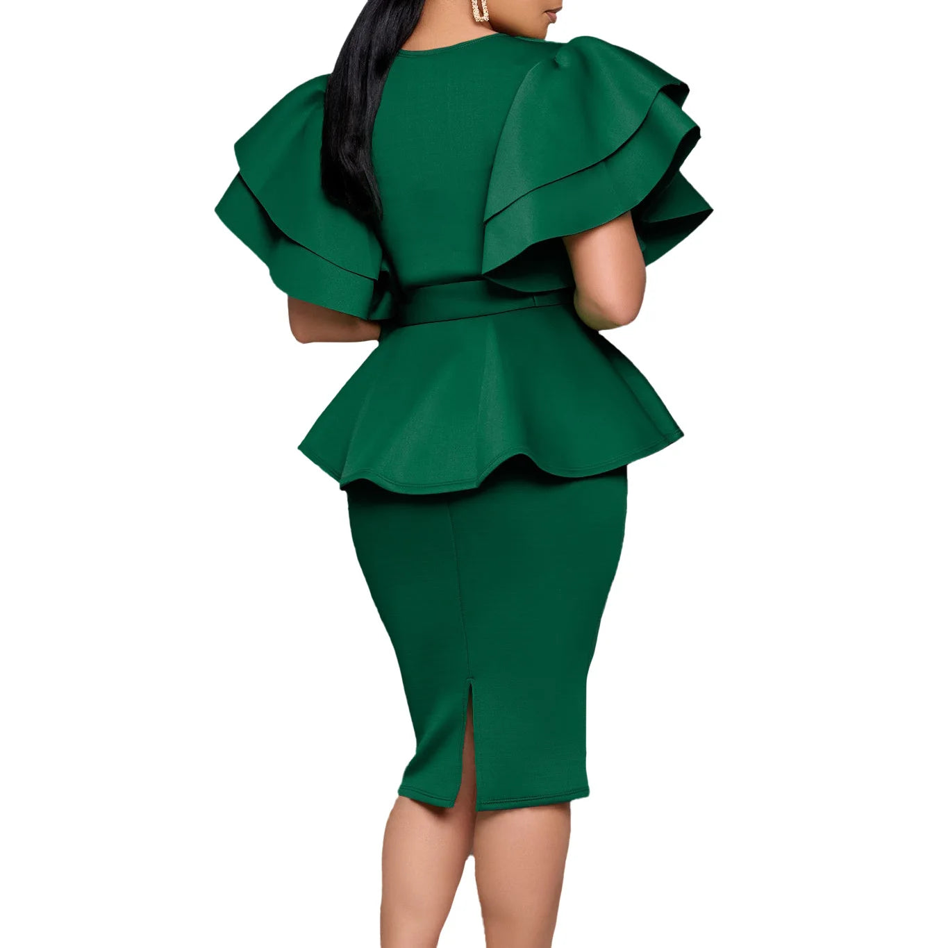 CM.YAYA Damen Kurzarm V-Ausschnitt Gürtel Hohe Taille Midikleid 2025 Sommer Afrika OL Business Abend Sexy Partykleider Vestidos