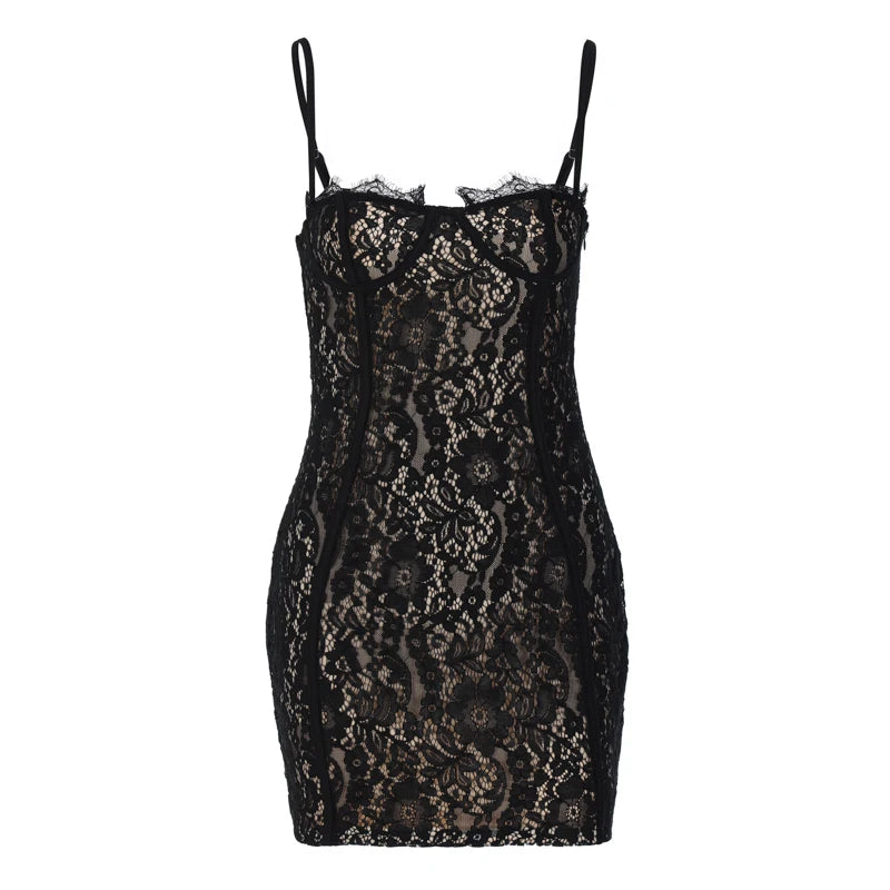 Dulzura Träger-Spitzen-Minikleid Patchwork Bodycon Party Elegante Club-Outfits Y2K Kleidung 2023 Sommer Damen Kleidung Dropshipping