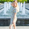 Damen Minikleider Sommer Mode Damenkleider Bedruckte Chiffonkleider mit Blumenmuster, gerafft, plissiert, kurze Puffärmel, Freizeitkleid