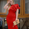 Summer Fashion Bodycon High Neck Sleeveless One Shoulder With Flower Ruffle Elegant Evening Dress