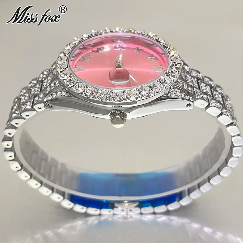 MISSFOX Pink Damen Armbanduhren Luxus Klein Zifferblatt Elegant Quarz Uhr Für Damen Icy Look Party Schmuck Mini Babe So Süß Armbanduhr