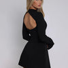 Mozision Long Sleeve Backless Sexy Mini Dress For Women Autumn Winter New O Neck High Waist A-line Club Party Sexy Dress Elegant