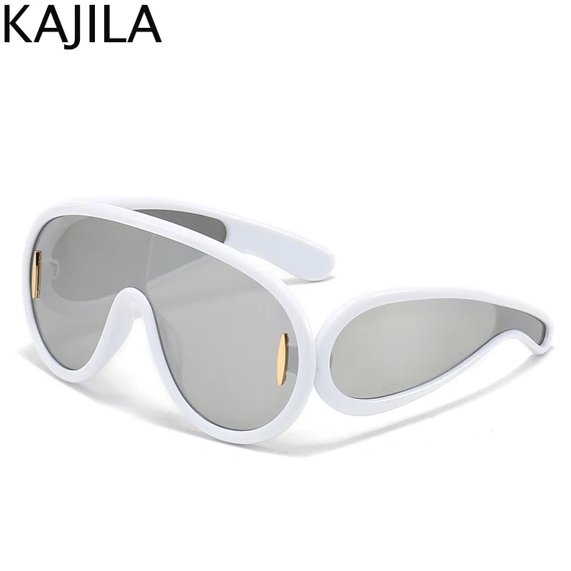 Oversized Wellen-Masken-Sonnenbrille Einteilige Damen-Sport-Y2K-Punk-Sonnenbrille für Damen 2024 Luxusmarke Steampunk-Brillen-Goggle