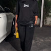 Women's Fashion 2pc Tracksuit Short Sleeve Letter Print T-shirt Wide Leg Pants Casual Streetwear Outfit For Daily Hangout