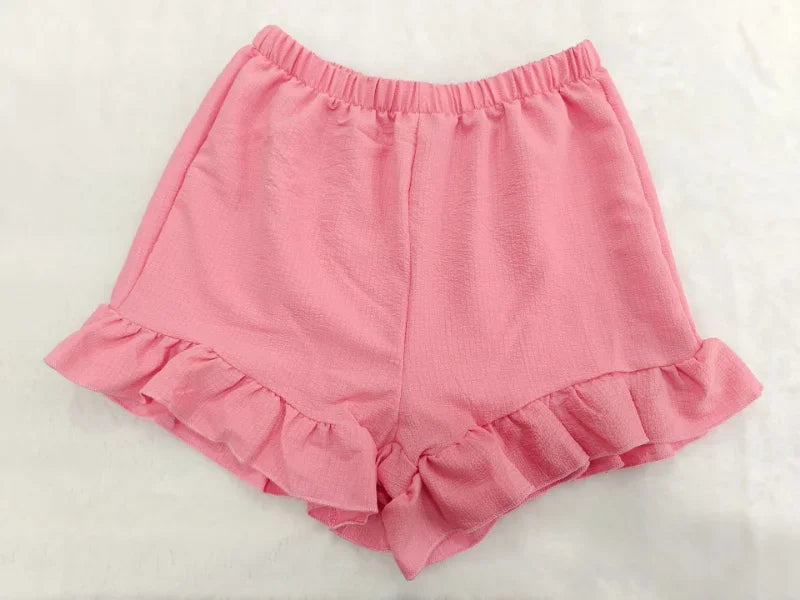 Chic Women Sweet Set Puff Sleeve Crop Tops and Shorts Outfits Solid Stretch Pleated Sexy Summer Girl 2 Two Piece Suit
