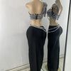 Luxus Kristall Diamanten Top Rock Zweiteiler Damen Bandage Sets Weiß Schwarz Gestrickt Celebrity Abend Geburtstag Party Outfit