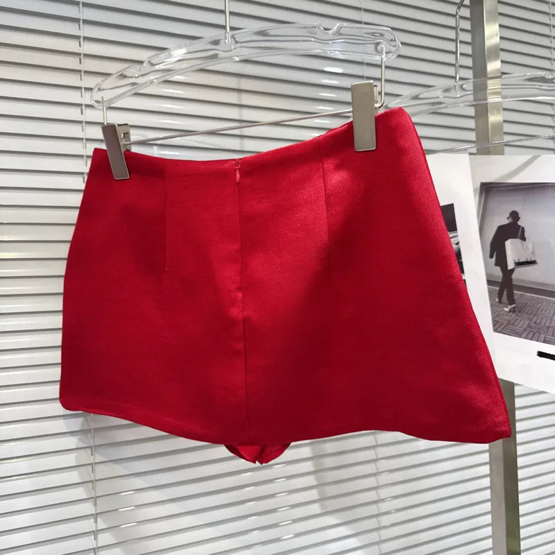 DEAT 2026 Summer New Sexy Hot Girl V-neck Backless Bandage Bowknot Fishbone Halter Top Red Mini Skirt For Women 11B1198