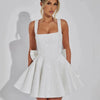 Mozision Sequins Bow Backless Sexy Mini Dress For Women Robe Fashion Square Collar Sleeveless High Waist A-line Club Dress