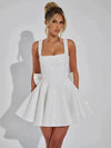 Mozision Pailletten-Kleid mit Schleife am Rücken, rückenfrei, sexy Mini-Kleid für Damen, modisches Etuikleid mit eckigem Ausschnitt, ärmellos, hohe Taille, A-Linie, Clubkleid