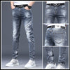 Fashion Printed Jeans Men's Korean Brand Embroidery Badge Pattern Youth Ripped Small Feet Teenagers Cowboy Pencil Pants