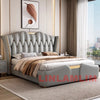 MINGDIBAO Luxuriöses, modernes Polsterbettgestell mit Goldakzenten, Designer-Bett aus echtem Leder, Schlafzimmermöbel in Queen-/King-Size