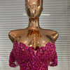 Show Dress Costumes Women Rose Sequins Rhinestones Breast Cups Mesh Bodycon Mini Evening Club Party Birthday Dress Shoot