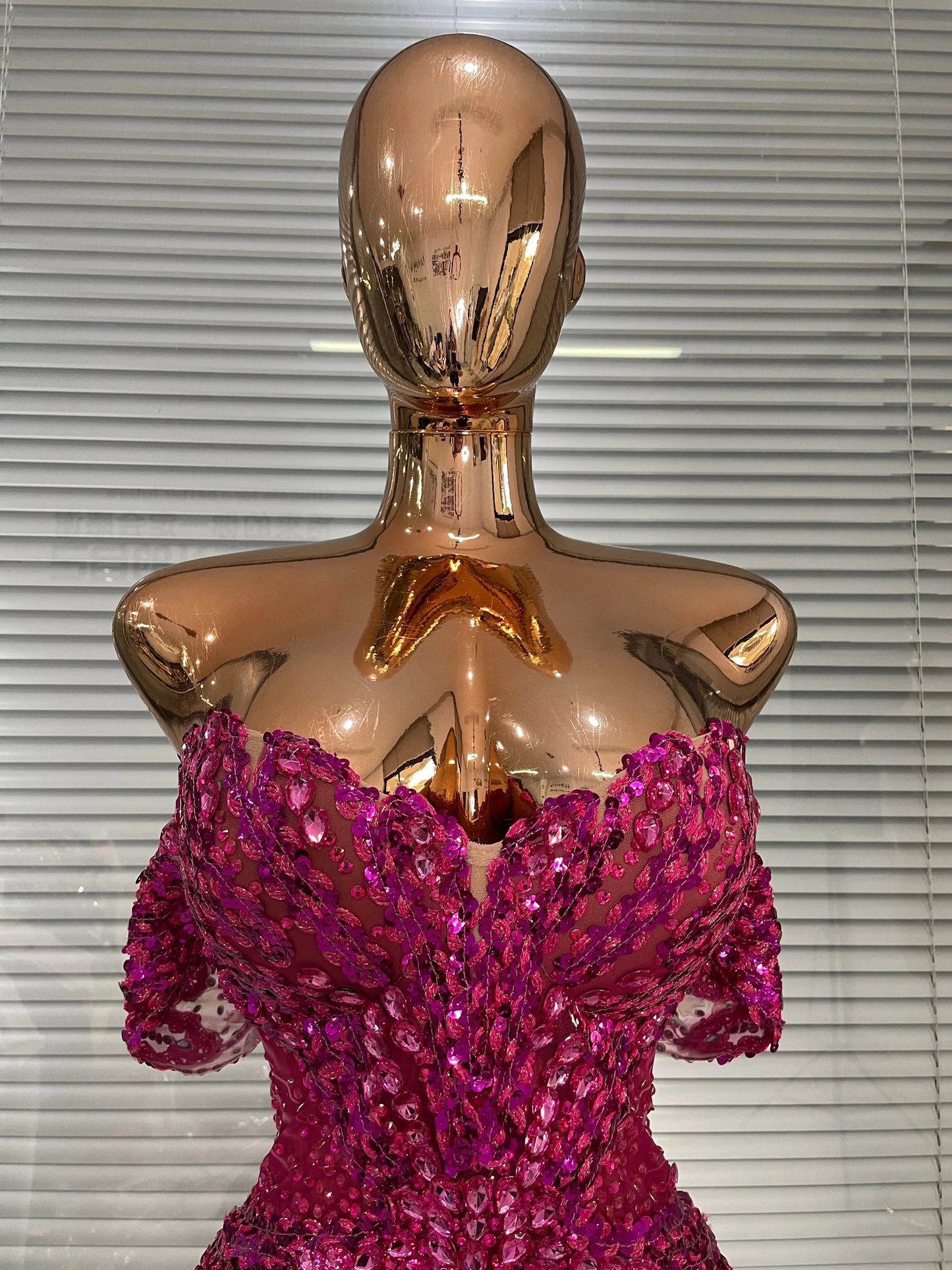 Show Dress Costumes Women Rose Sequins Rhinestones Breast Cups Mesh Bodycon Mini Evening Club Party Birthday Dress Shoot