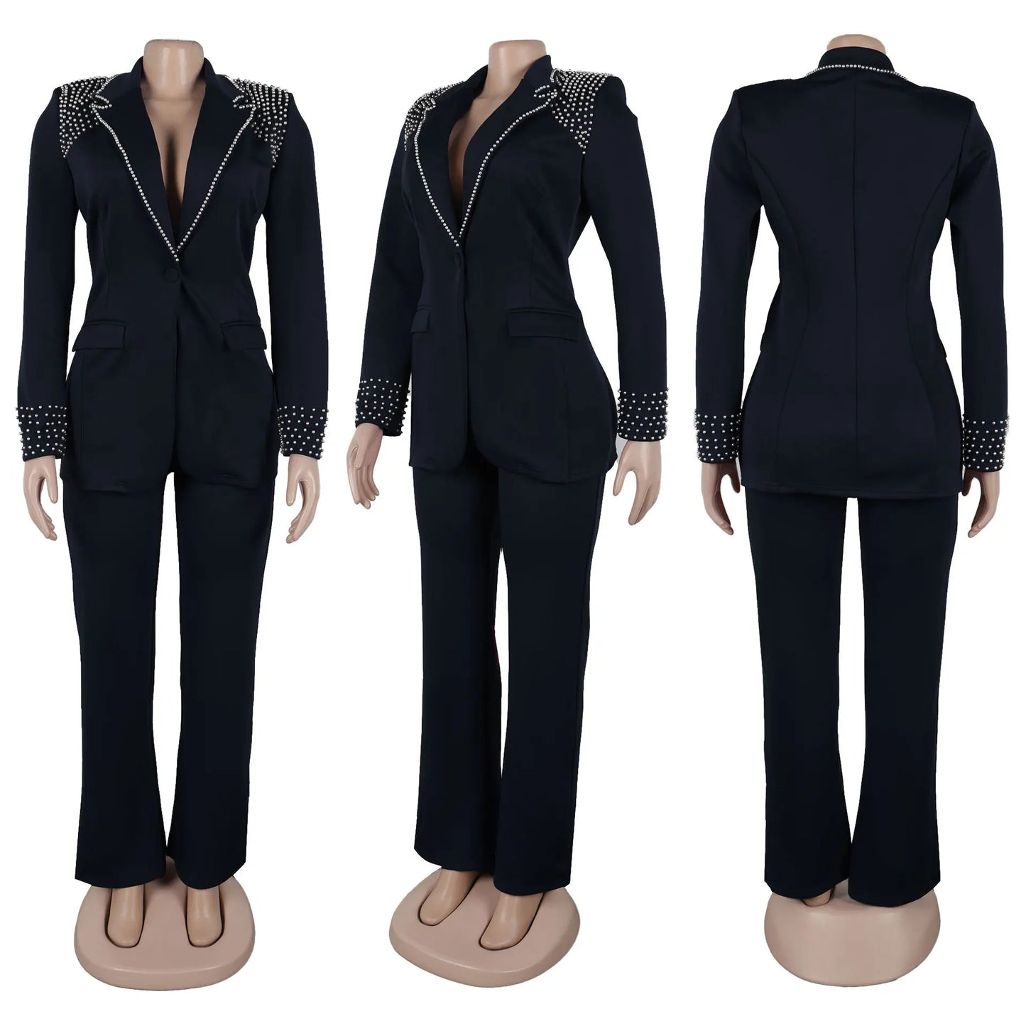 2 Pieces Women's Sets Autumn Winter Long Sleeve Pearl Blazers Suit Tops And Pants Suits Two Piece Set Tracksuit Outfit 2025