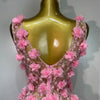 Women Luxury Pink Flowers Pearls Lace See Through Bodycon Mini Dress Birthday Photoshoot Evening Party Nightclub Stage Costume