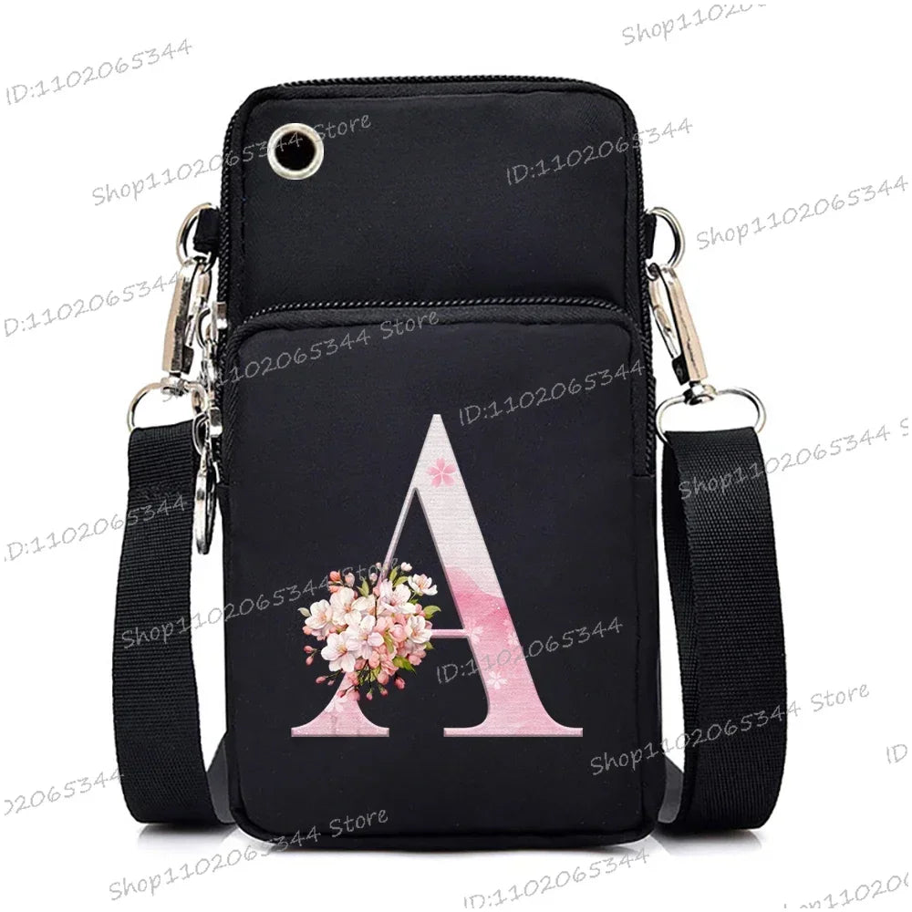 Damen Kuriertasche Kleine Handtasche Umhängetasche Geldbörse für Handy Sakura 26 Alphabet-Druck Münzgeldbörse Damen Kartenhalter