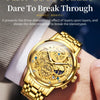 OLEVS Men's Watches Top Brand Luxury Original Waterproof Quartz Watch for Man Gold Skeleton Style 24 Hour Day Night New