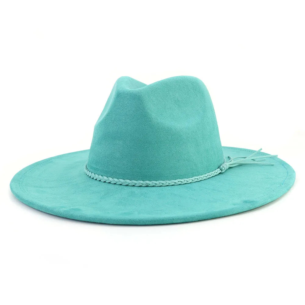 Suede Top Hat 9.5cm Wide Brim Fedora Hat Men Women Autumn Winter Felt Jazz Hats Classic Church Fedoras Chapeau Sombrero Mujer